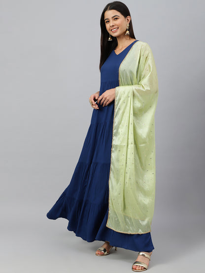 Janasya Women's Dark Blue Rayon Solid Kurta With Dupatta - Distacart