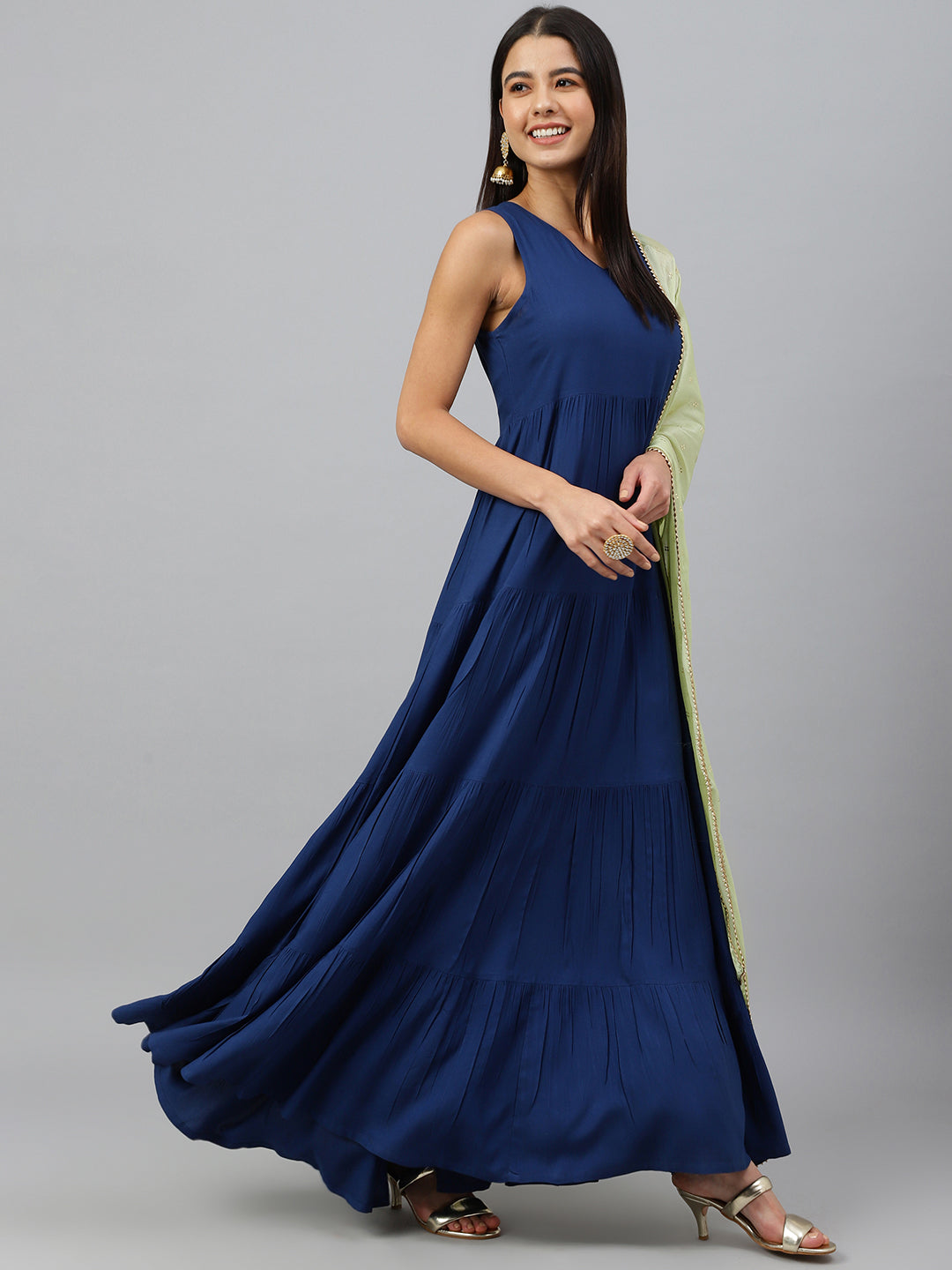 Janasya Women's Dark Blue Rayon Solid Kurta With Dupatta - Distacart