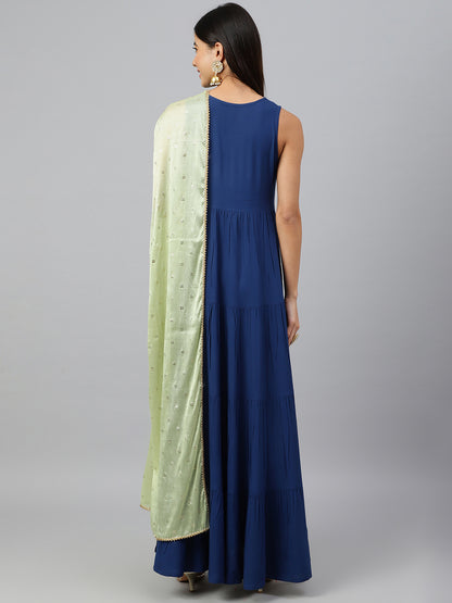 Janasya Women's Dark Blue Rayon Solid Kurta With Dupatta - Distacart