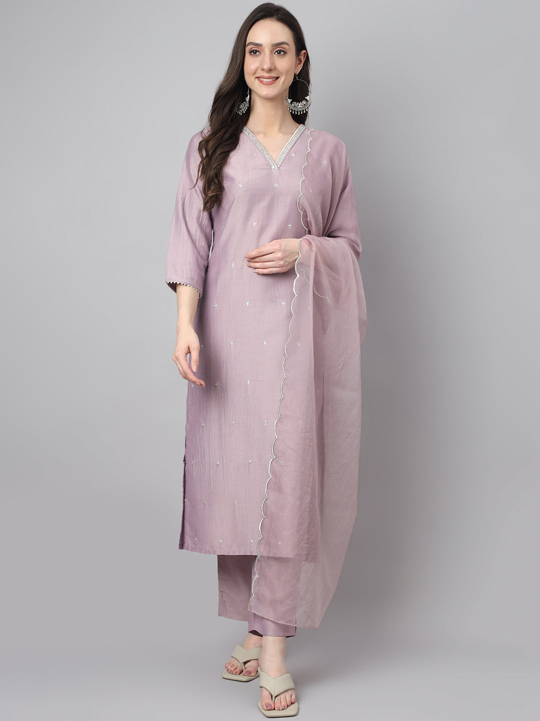 Janasya Women's Lavender Chinon Solid Straight Festive Kurta Set - Distacart