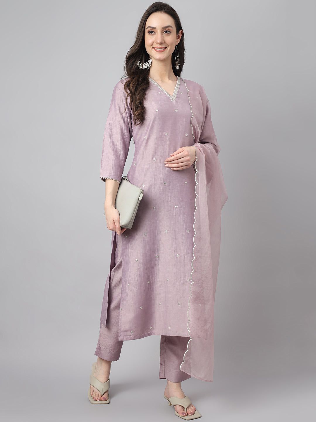 Janasya Women's Lavender Chinon Solid Straight Festive Kurta Set - Distacart