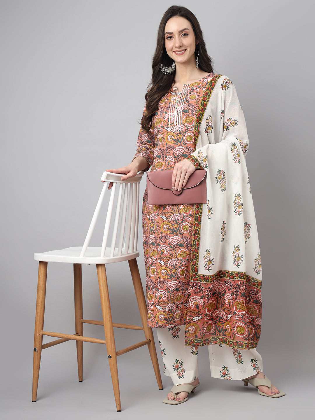 Janasya Women's Pink Cotton Floral Printed Straight Festive Kurta Set - Distacart