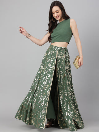 Janasya Women's Olive Green Crepe Solid Lehenga Choli With Pant - Distacart