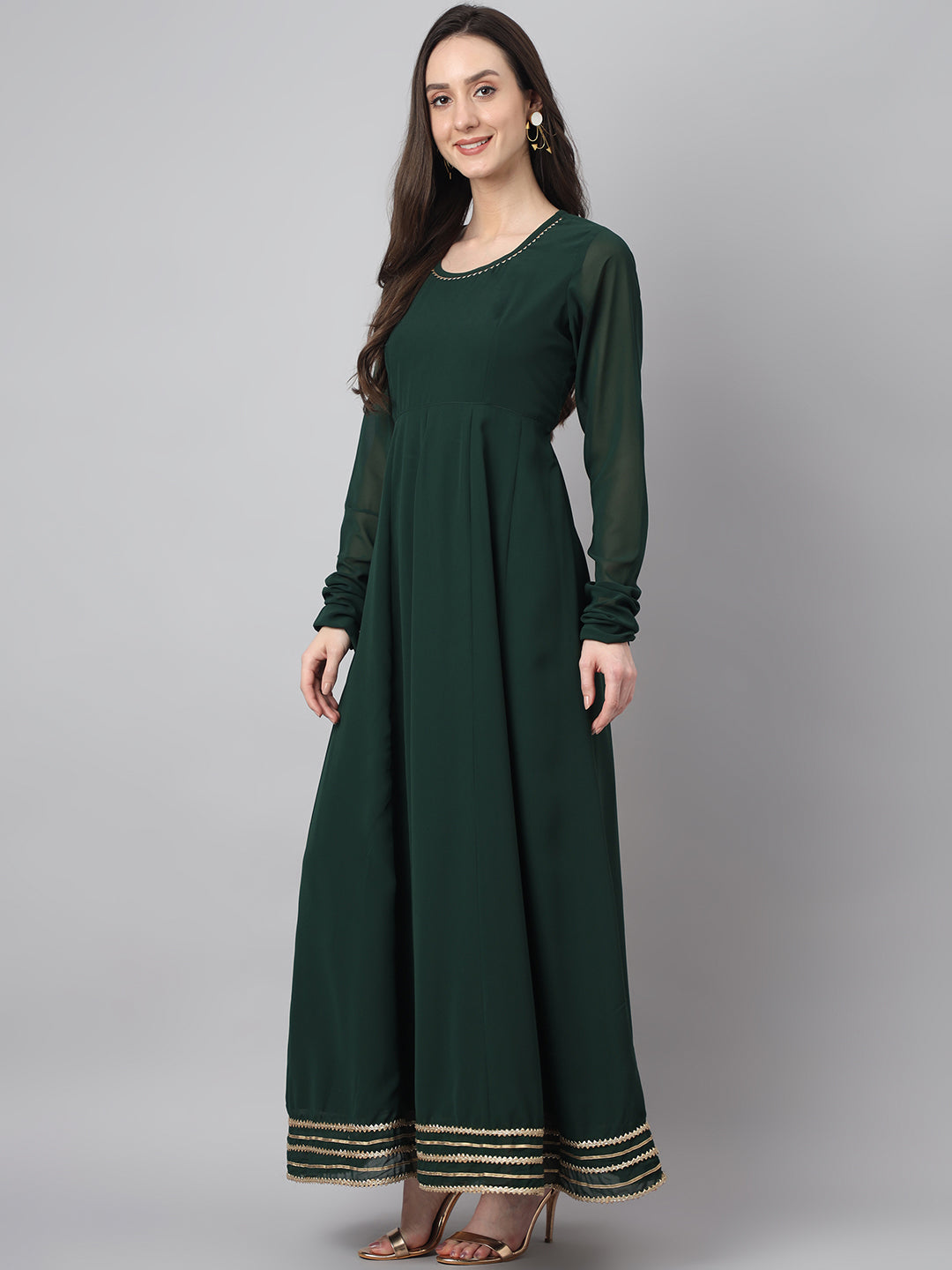 Janasya Women's Bottle Green Georgette Solid Anarkali Festive Kurta Set - Distacart
