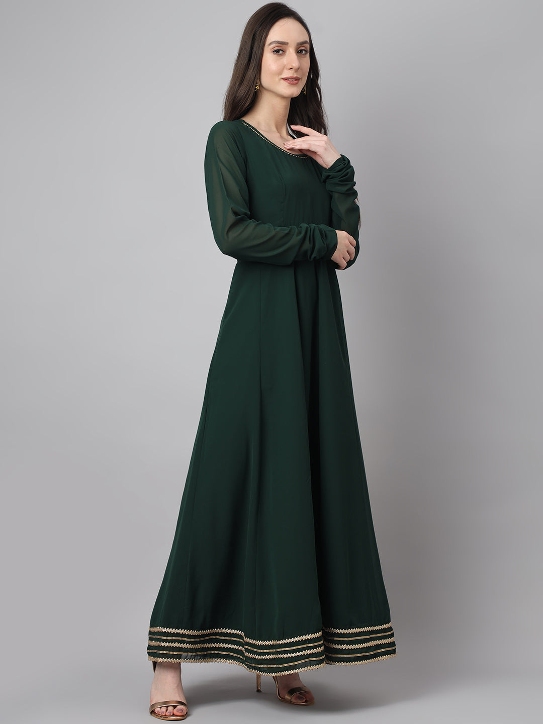 Janasya Women's Bottle Green Georgette Solid Anarkali Festive Kurta Set - Distacart
