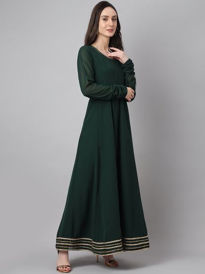 Janasya Women's Bottle Green Georgette Solid Anarkali Festive Kurta Set - Distacart