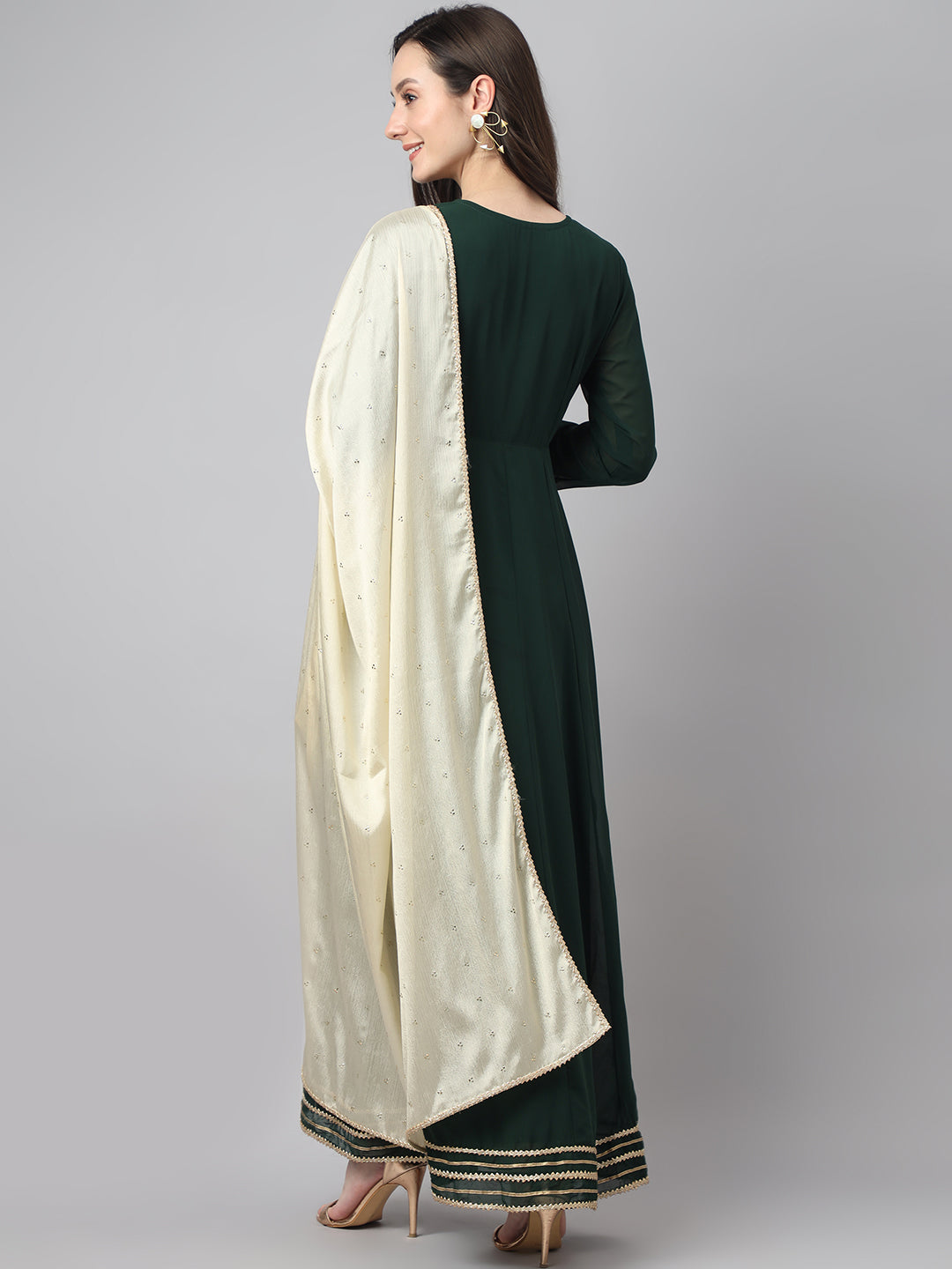 Janasya Women's Bottle Green Georgette Solid Anarkali Festive Kurta Set - Distacart