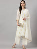 Janasya Women's Off White Georgette Foil Printed Straight Festive Kurta Set - Distacart