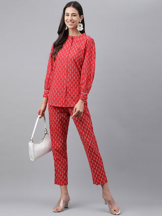 Janasya Women's Red Cotton Ethnic Motifs Regular Casual Top Set - Distacart