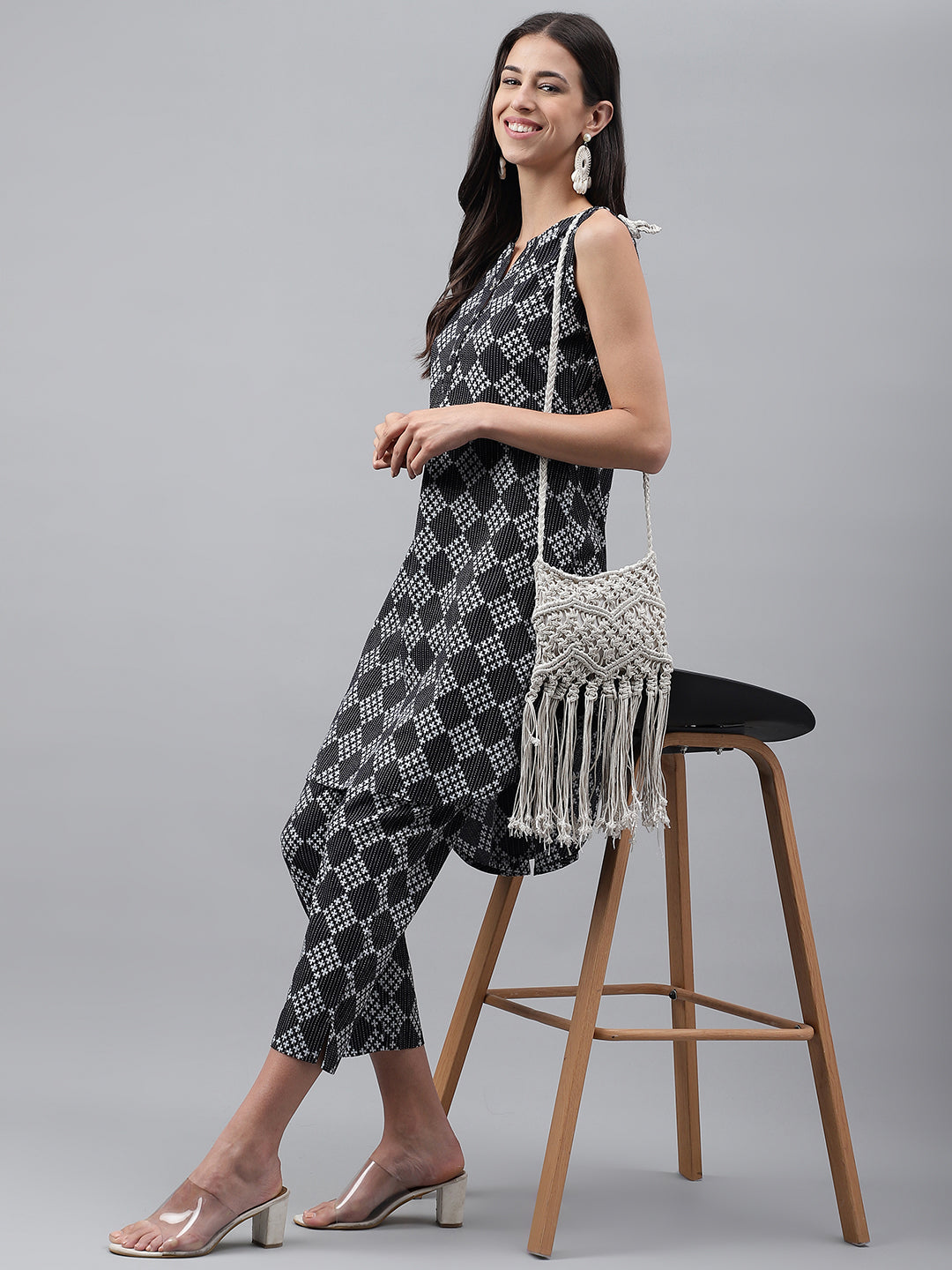 Janasya Women's Black Cotton Ethnic Motifs High Low Casual Kurta Set - Distacart