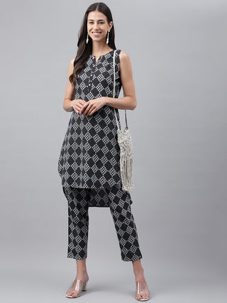 Janasya Women's Black Cotton Ethnic Motifs High Low Casual Kurta Set - Distacart