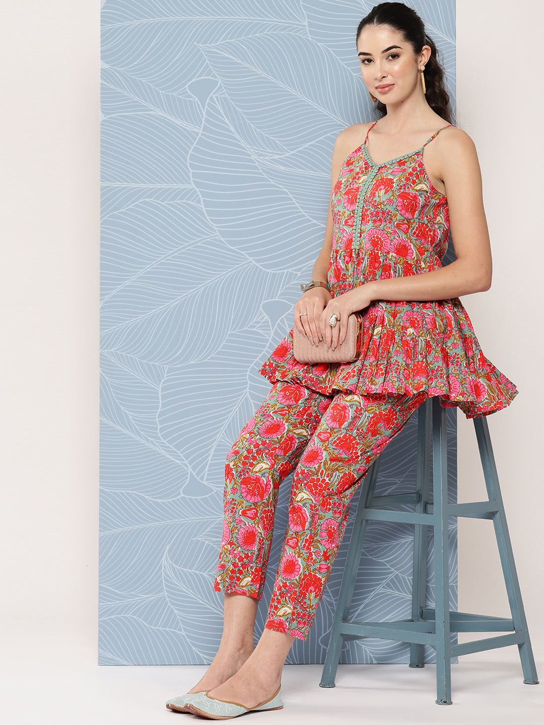 Janasya Women's Multicolor Cotton Floral Printed Peplum Casual Top Set - Distacart