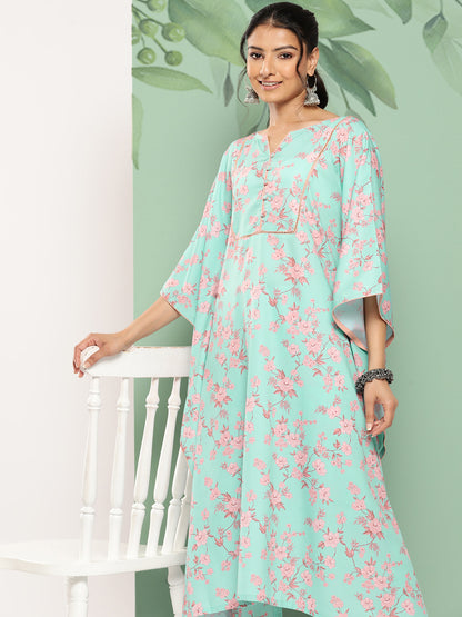 Janasya Women's Sea Green Crepe Digital Printed Kaftan Casual Kaftan Set - Distacart