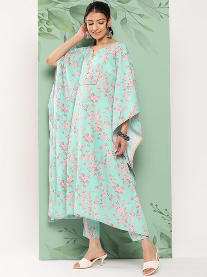 Janasya Women's Sea Green Crepe Digital Printed Kaftan Casual Kaftan Set - Distacart
