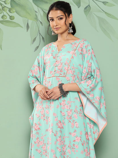 Janasya Women's Sea Green Crepe Digital Printed Kaftan Casual Kaftan Set - Distacart