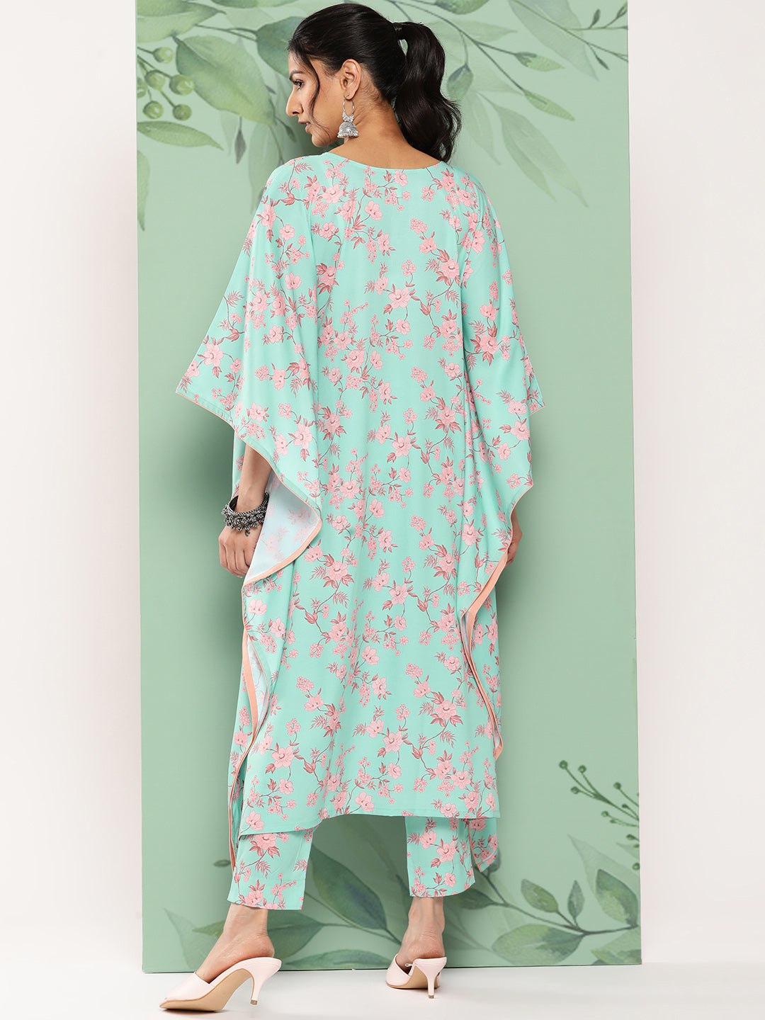 Janasya Women's Sea Green Crepe Digital Printed Kaftan Casual Kaftan Set - Distacart