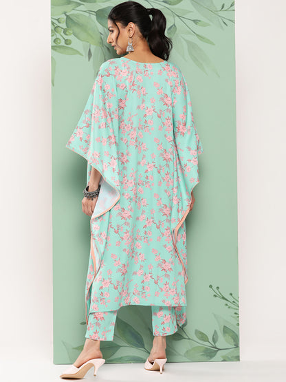 Janasya Women's Sea Green Crepe Digital Printed Kaftan Casual Kaftan Set - Distacart