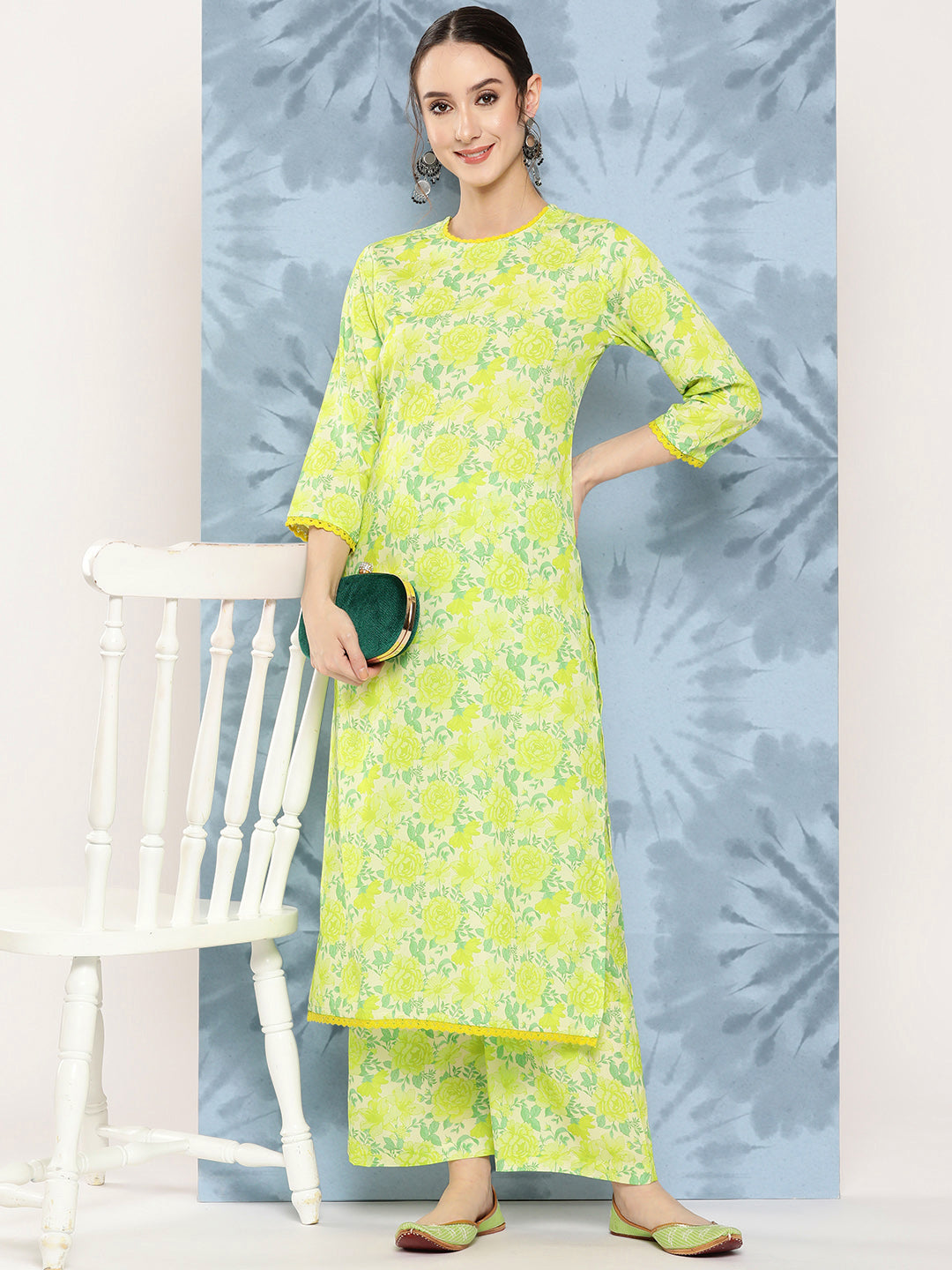 Janasya Women's Lemon Green Crepe Digital Printed Straight Casual Kurta Set - Distacart