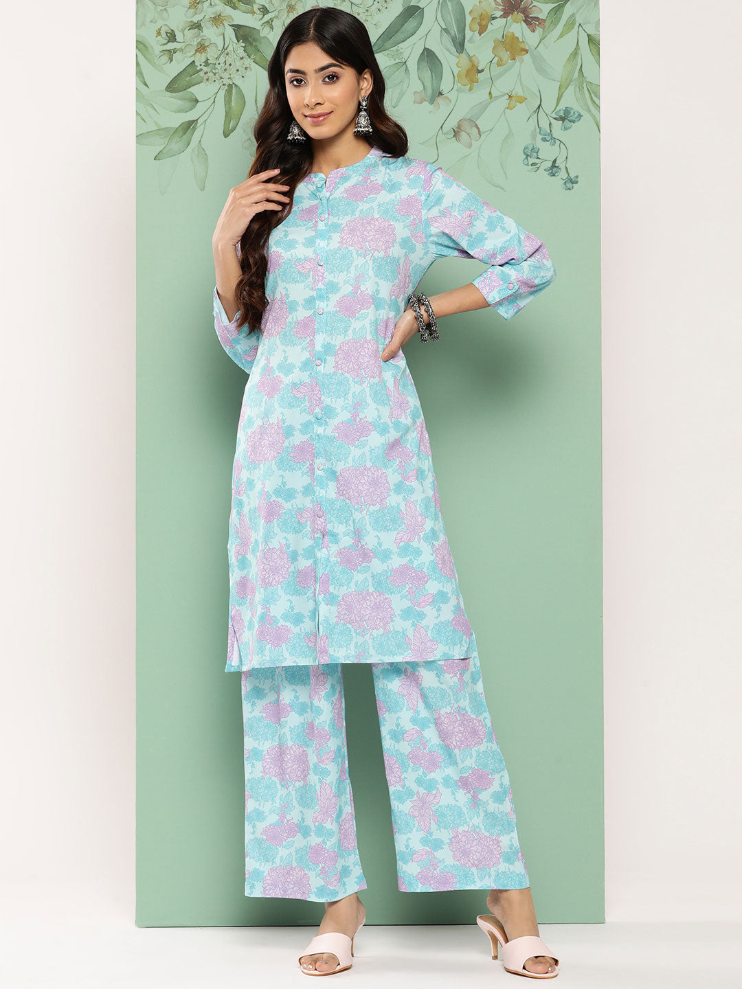 Janasya Women's Sky Blue Crepe Digital Printed Straight Casual Kurta Set - Distacart