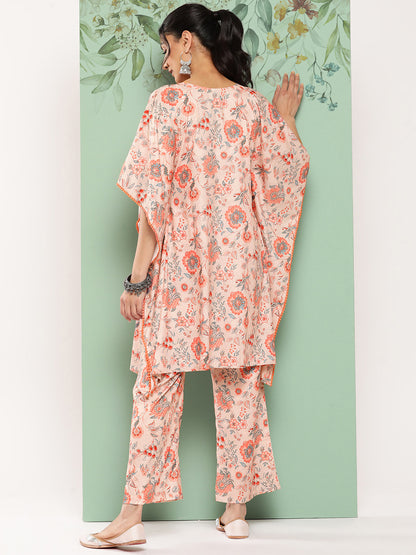 Janasya Women's Peach Crepe Digital Printed Kaftan Casual Kaftan Set - Distacart