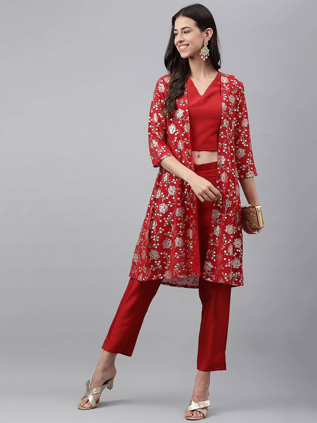 Janasya Women's Red Crepe Silk Solid Crop Top Festive Top Set - Distacart