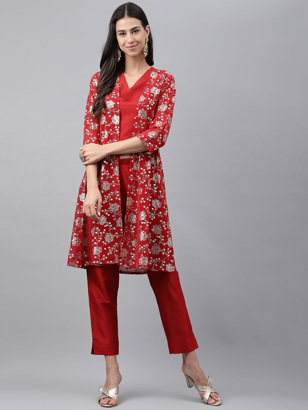 Janasya Women's Red Crepe Silk Solid Crop Top Festive Top Set - Distacart