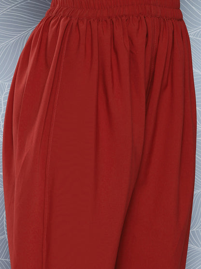 Janasya Women's Brick Red Crepe Foil Printed A-line Festive Tunic Set - Distacart