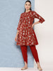 Janasya Women's Brick Red Crepe Foil Printed A-line Festive Tunic Set - Distacart