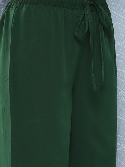 Janasya Women's Bottle Green Crepe Foil Printed A-line Festive Short Kurta Set - Distacart