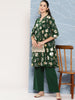Janasya Women's Bottle Green Crepe Foil Printed A-line Festive Short Kurta Set - Distacart