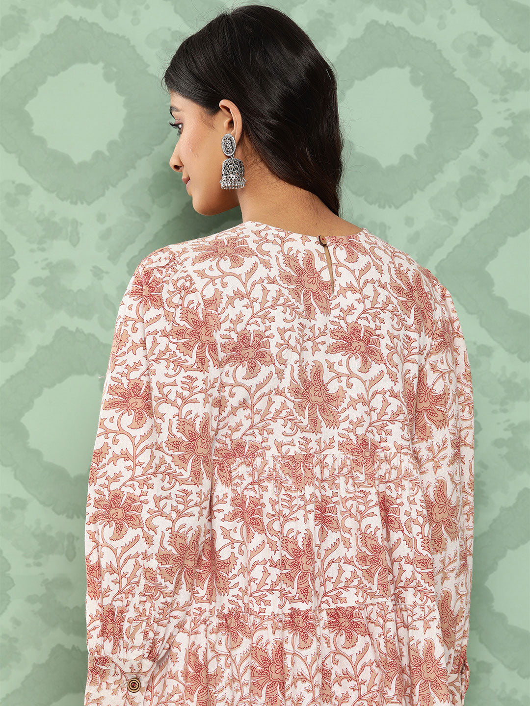 Janasya Women's White Cotton Botanical Printed Tiered Casual Kurta Set - Distacart