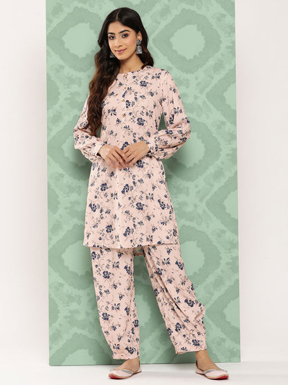 Janasya Women's Light Peach Crepe Digital Printed Straight Casual Kurta Set - Distacart