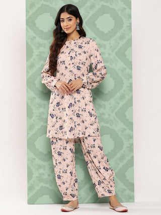 Janasya Women's Light Peach Crepe Digital Printed Straight Casual Kurta Set - Distacart