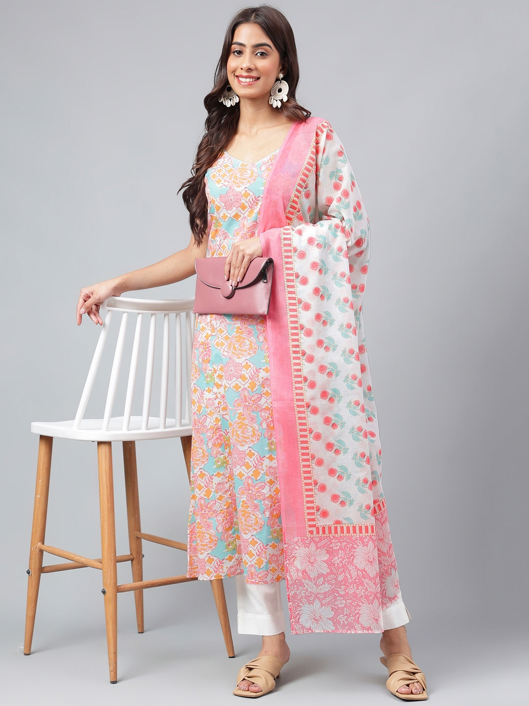 Janasya Women's Multicolor Cotton Floral Printed A-line Party Kurta Set - Distacart