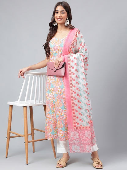 Janasya Women's Multicolor Cotton Floral Printed A-line Party Kurta Set - Distacart