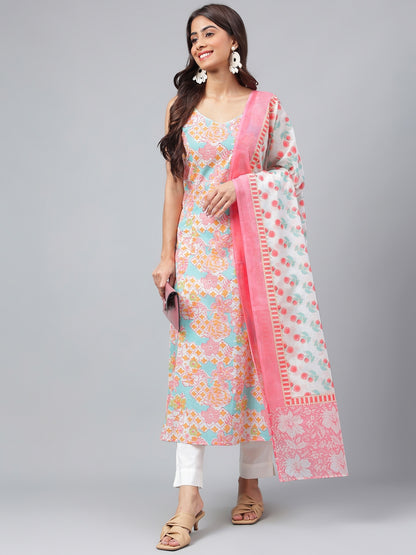 Janasya Women's Multicolor Cotton Floral Printed A-line Party Kurta Set - Distacart
