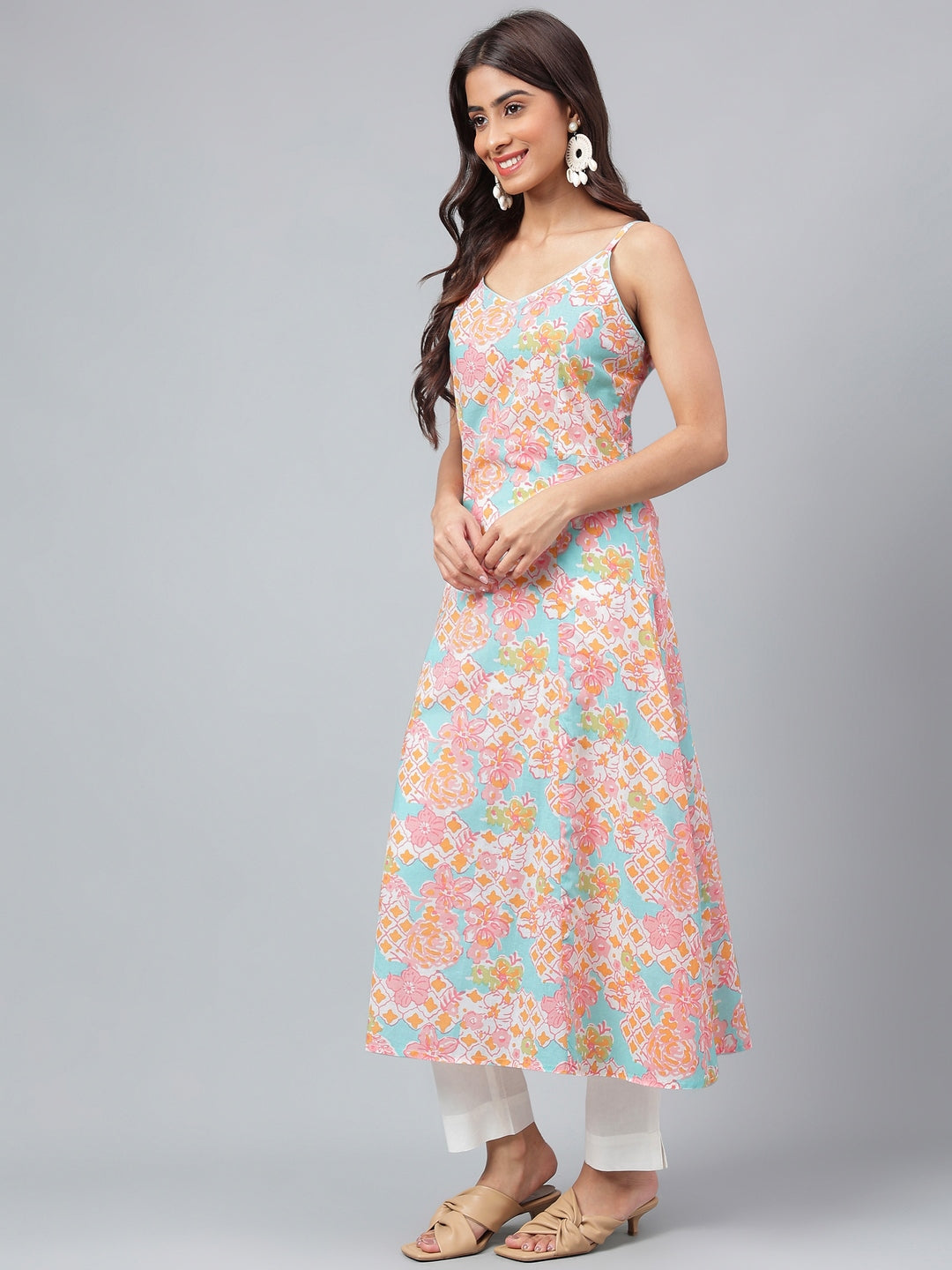 Janasya Women's Multicolor Cotton Floral Printed A-line Party Kurta Set - Distacart