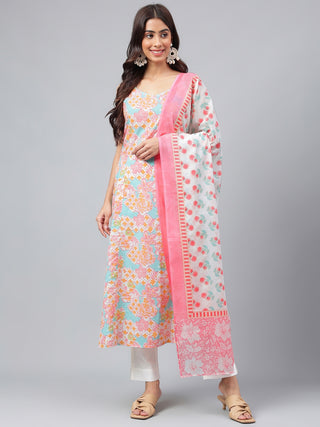 Janasya Women's Multicolor Cotton Floral Printed A-line Party Kurta Set - Distacart