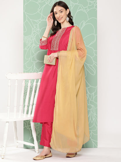Janasya Women's Pink Crepe Silk Solid Straight Festive Kurta Set - Distacart