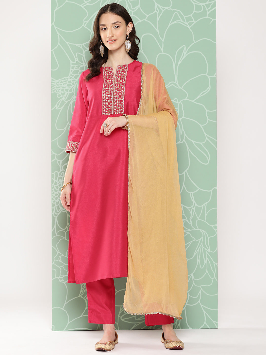 Janasya Women's Pink Crepe Silk Solid Straight Festive Kurta Set - Distacart