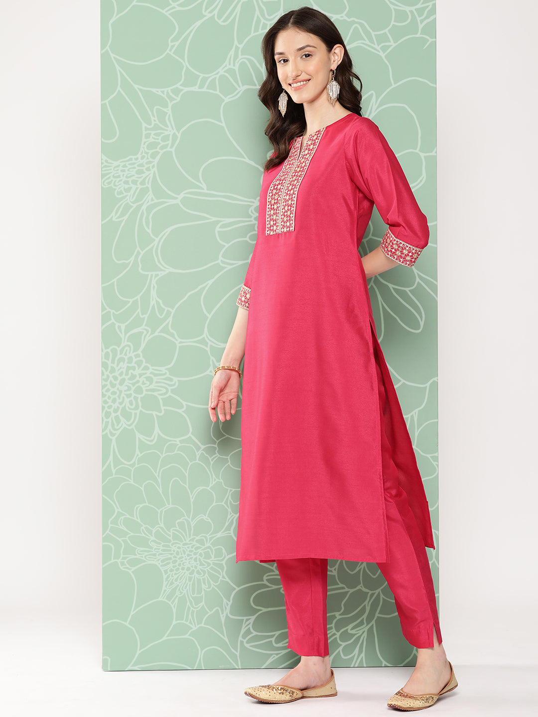 Janasya Women's Pink Crepe Silk Solid Straight Festive Kurta Set - Distacart