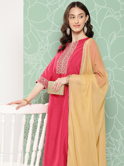 Janasya Women's Pink Crepe Silk Solid Straight Festive Kurta Set - Distacart