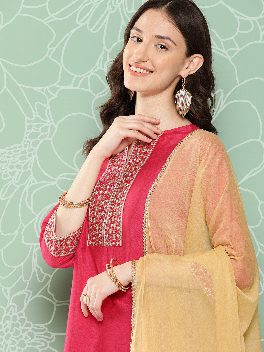 Janasya Women's Pink Crepe Silk Solid Straight Festive Kurta Set - Distacart