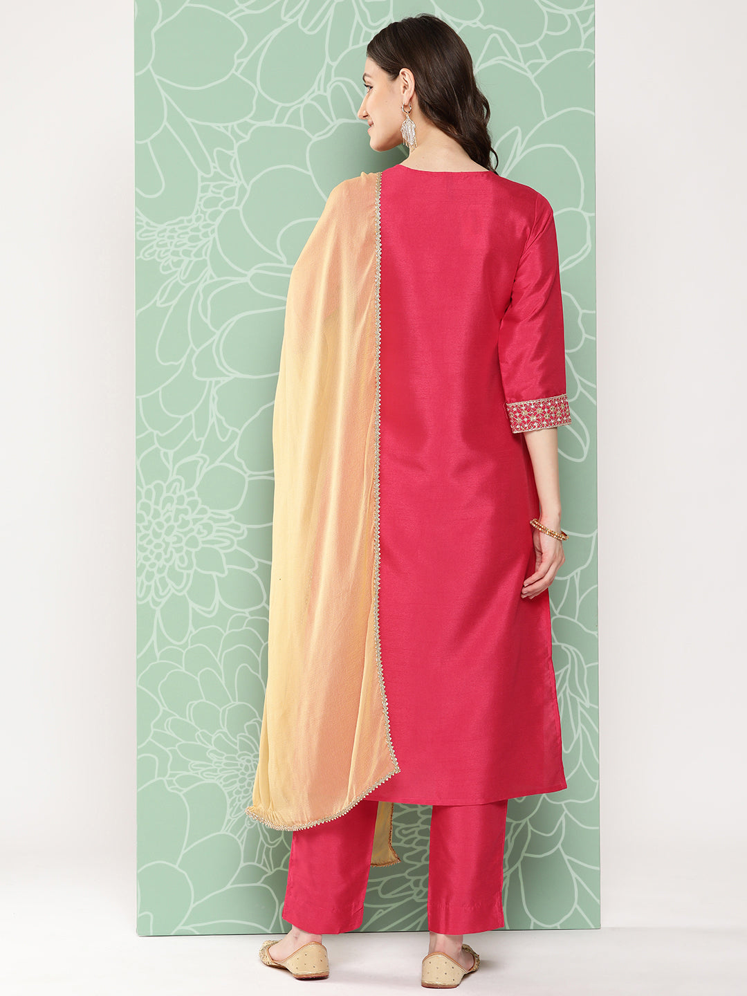 Janasya Women's Pink Crepe Silk Solid Straight Festive Kurta Set - Distacart