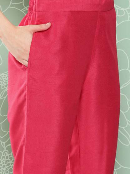 Janasya Women's Pink Crepe Silk Solid Straight Festive Kurta Set - Distacart