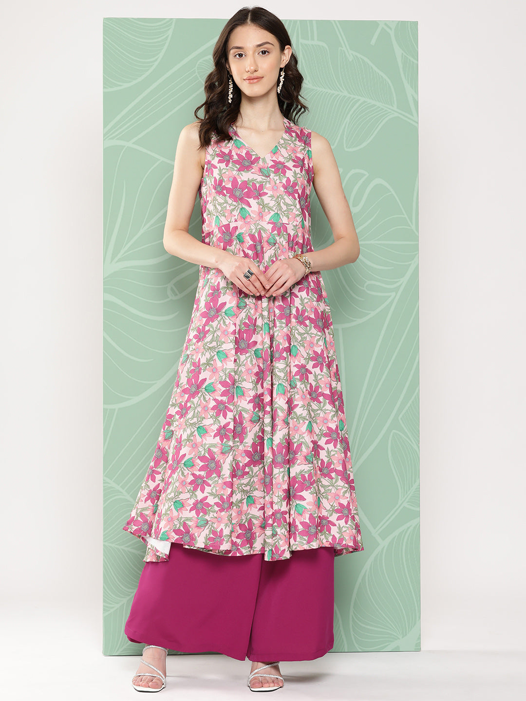 Janasya Women's Multicolor Moss Digital Floral Printed Flared Festive Kurta Set - Distacart