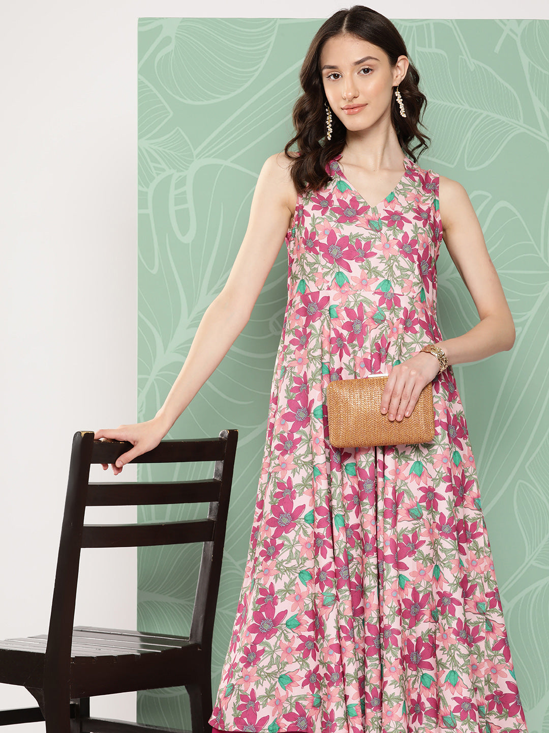 Janasya Women's Multicolor Moss Digital Floral Printed Flared Festive Kurta Set - Distacart