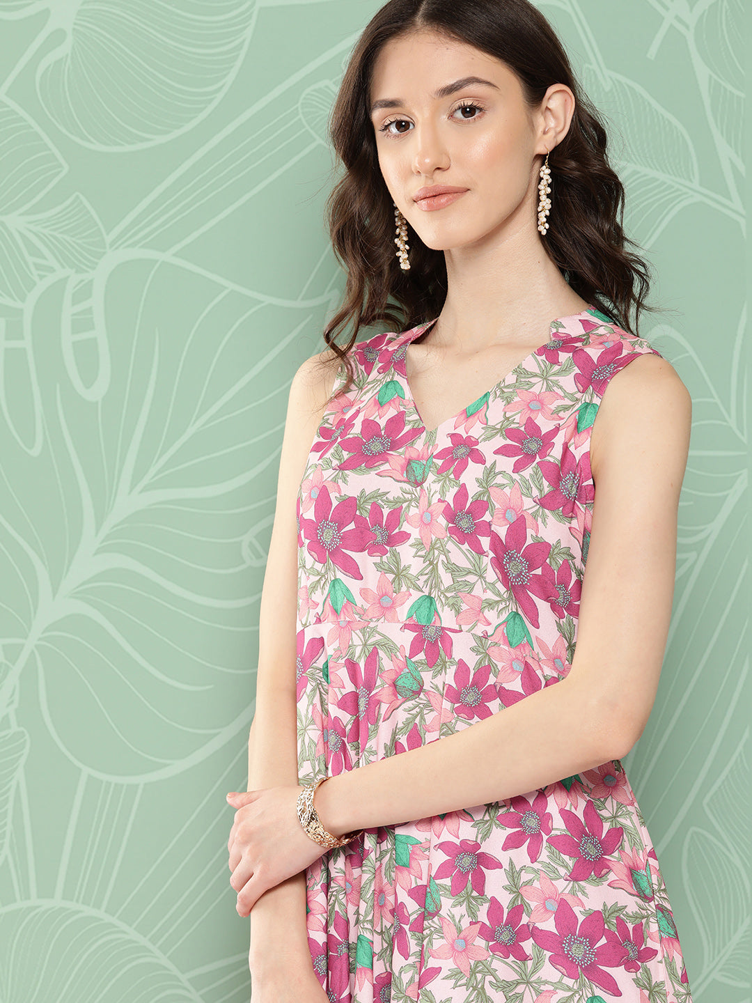 Janasya Women's Multicolor Moss Digital Floral Printed Flared Festive Kurta Set - Distacart