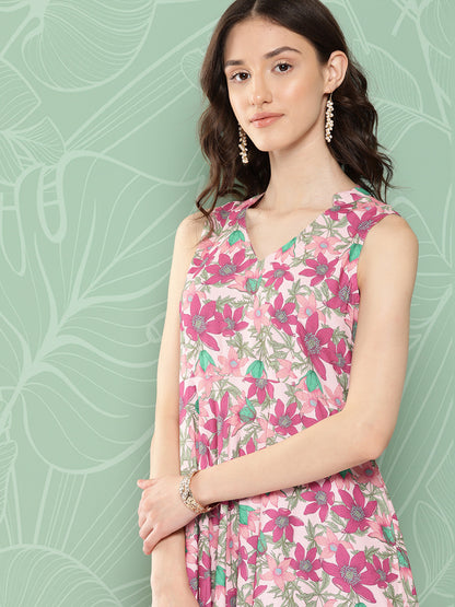 Janasya Women's Multicolor Moss Digital Floral Printed Flared Festive Kurta Set - Distacart