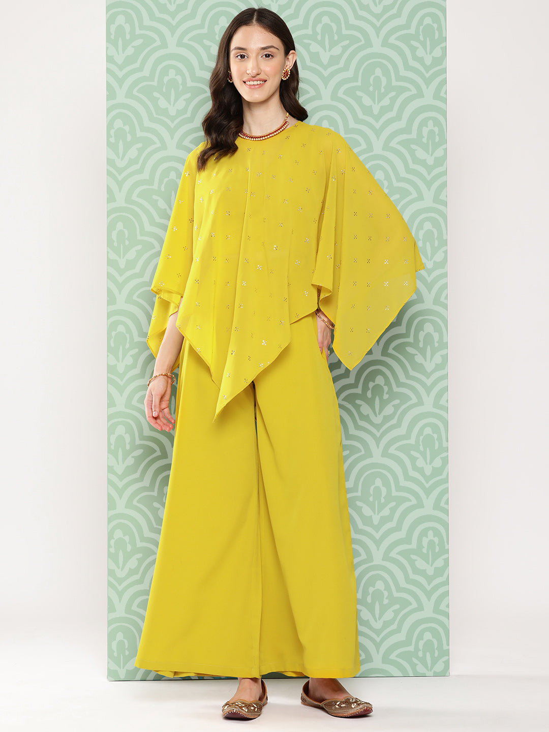 Janasya Women's Yellow Crepe Solid Crop Top Festive Top Set - Distacart
